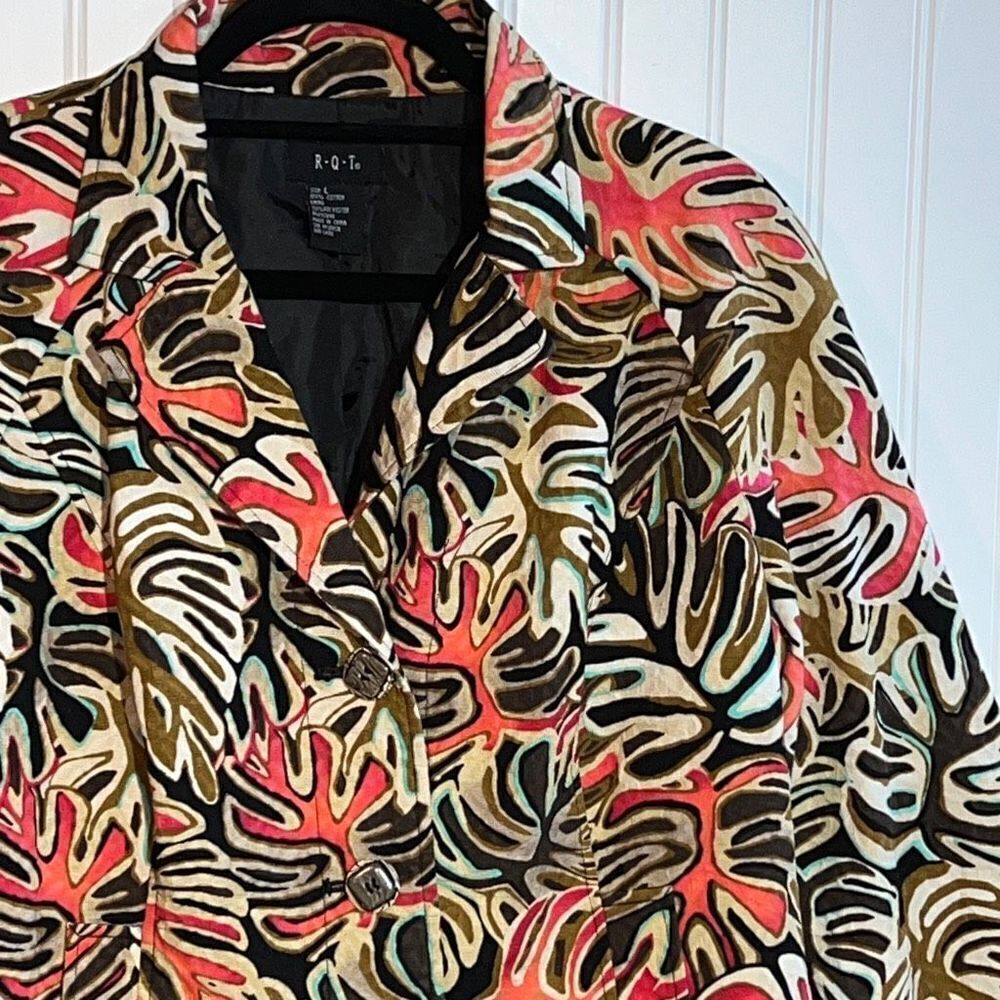 RQT jacket woman’s size large lined cotton long sleeve tropical leaf button fron - Picture 5 of 11